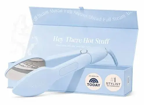 Nori Press Travel Steam Iron - Handheld Iron With Optional Steam Feature - No Ironing Board Required - Easy to Use w/ 6 Fabric Settings - Removes Wrinkles - User Manual Included -Blue