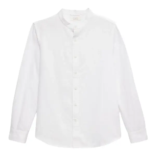 Slim-Fit Linen-Blend Banded-Collar Shirt