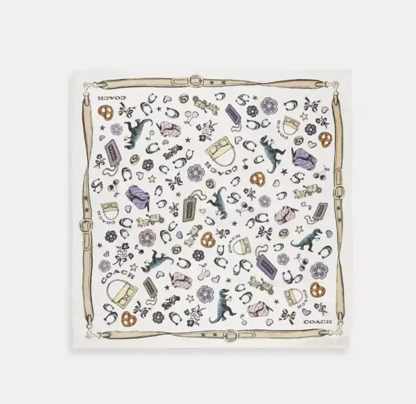 Iconic Motifs Print Silk Square Scarf