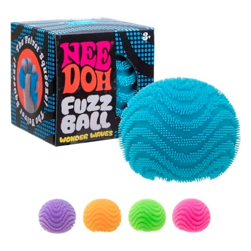 Schylling NeeDoh Fuzz Ball - Sensory Toy with a Velvet Texture and Soft Cloud Squish - Wavy Pattern You Can See and Feel - Ages 3 and Up - Color May Vary; One Per Pack (Wonder Waves)