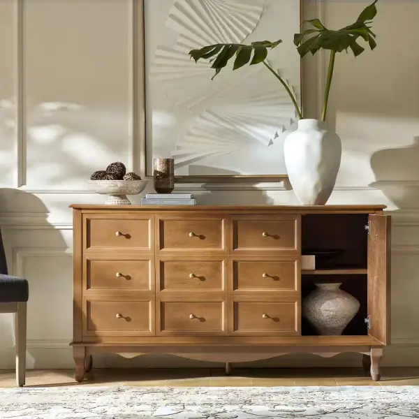 JAYDEN CREATION Clare Acorn 58" Wide 4 door Sideboard with Apron Design and Solid Wood Legs SBRB1373-ACR - The Home Depot