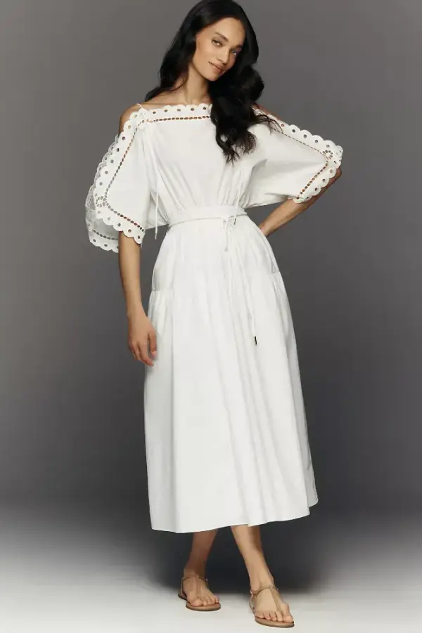 Mare Mare Cold-Shoulder Eyelet Midi Dress