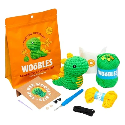 The Woobles Crochet Kit For Beginners - Easy Arts And Crafts Knitting & Crochet Animals Kit As Seen On Shark Tank - Fred The Dinosaur