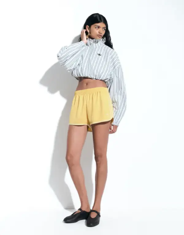 adidas Originals x ASOS funnel neck shirt with volume sleeves in blue stripes