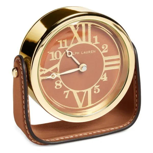 Ralph Lauren Brennan Brown Leather Saddle Clock