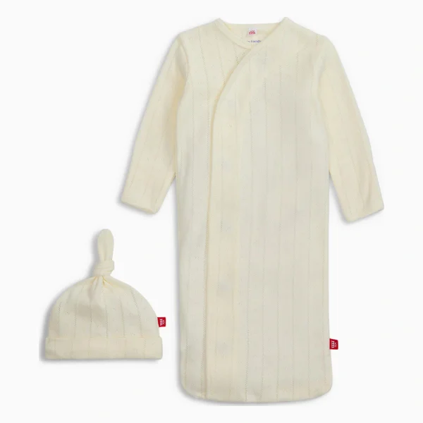 Magnetic Me Organic Cotton Magnetic Gown & Hat Set - Love Lines Tofu, 0-3 M