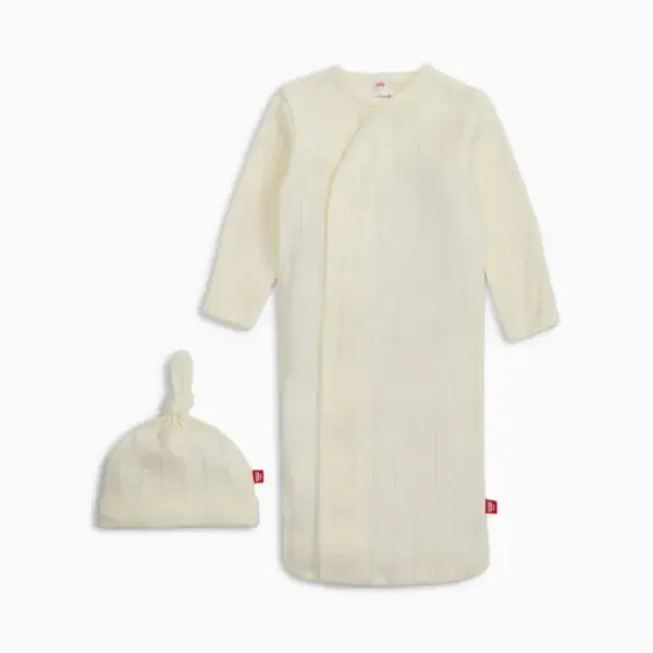 Magnetic Me Organic Cotton Magnetic Gown & Hat Set - Love Lines Tofu, 0-3 M