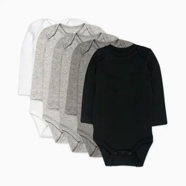 Honest Baby Clothing 5-Pack Organic Cotton Long Sleeve Bodysuit - Gray Ombre, Newborn
