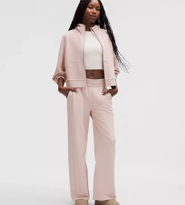 Scuba Mid-Rise Wide-Leg Waffle Pants