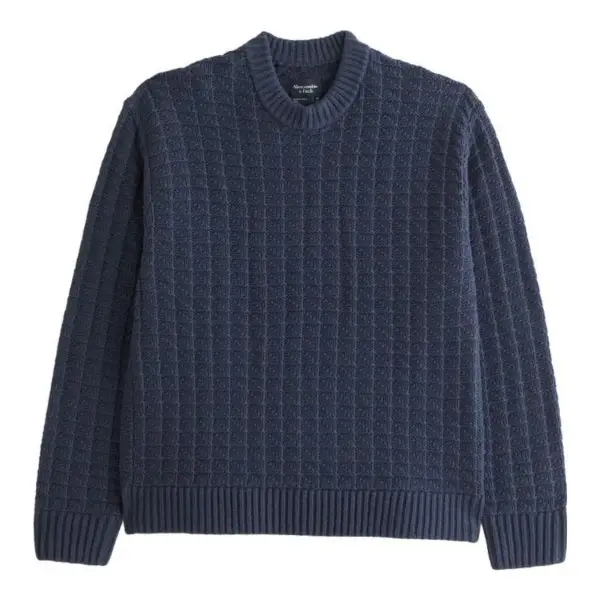 Oversized Checkered Stitch Crew Sweater