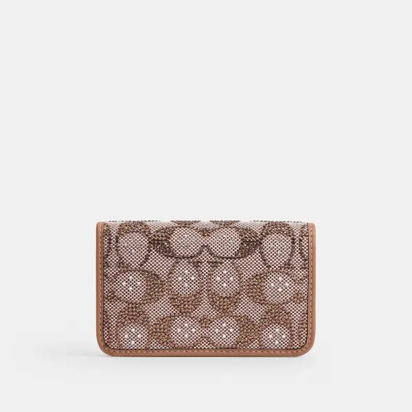 Coach Essential Slim Card Case In Crystal Signature Jacquard - Women's Wallets - Brass/mushroom