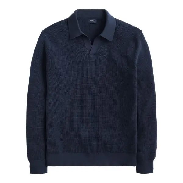 Cotton Waffle Johnny-Collar Sweater-Polo