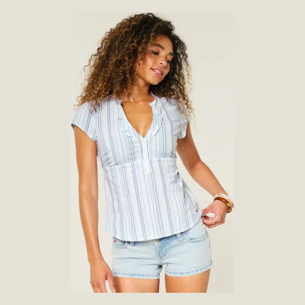 Short-Sleeve Ruffle Henley Shirt