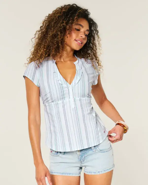 Short-Sleeve Ruffle Henley Shirt
