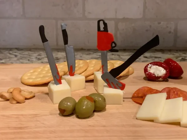 Halloween Food Pick Set | Horror Cocktail picks | Halloween party decor | Plastic toothpicks - Bloody Knife Machete Chainsaw & Axe