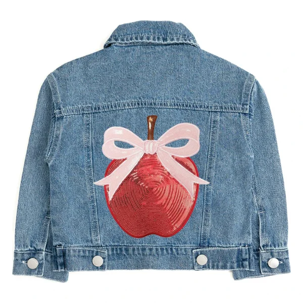 Apple Bow Sequin Patch Denim Jacket