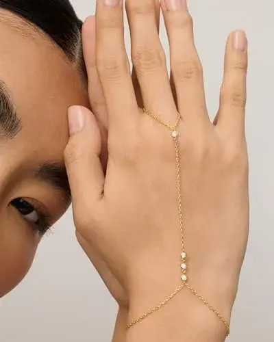14K Yellow Gold Plated Cubic Zirconia Hand Chain Bracelet