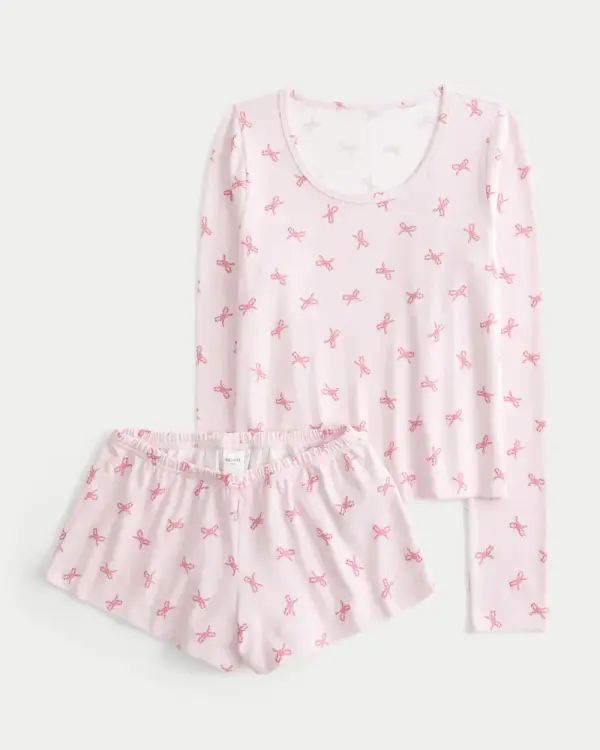 Long-Sleeve Scoop Top & Shorts Set