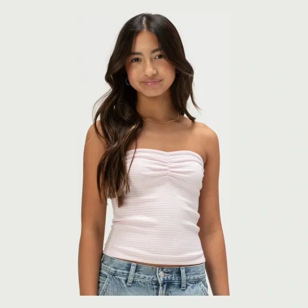 FULL TILT Essentials Girls Stripe Tube Top - PNK/WHT