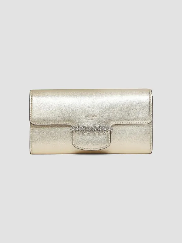 Jimmy Choo Bing Metallic Leather Chain Wallet | Saks Fifth Avenue