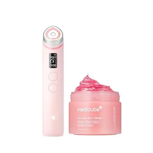 medicube Pink Skincare Set for Glass Glow Skin: Booster Pro Pink and Collagen Jelly Cream 110ml | 6-IN-1 Real Glass Glow Beauty Massager | Niacinamide & Freeze-Dried Hydrolyzed Collagen | Skincare Set
