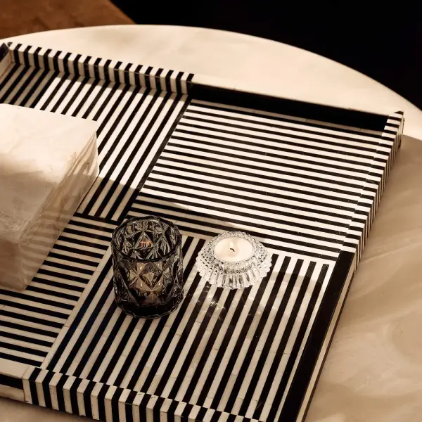 Eadie Black and White Bone Resin Decorative Tray 20"x20"