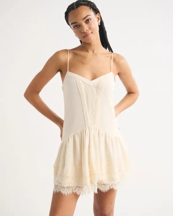 Women's V-Neck Lace Ruffle Mini Dress | Women's Dresses & Jumpsuits | Abercrombie.com