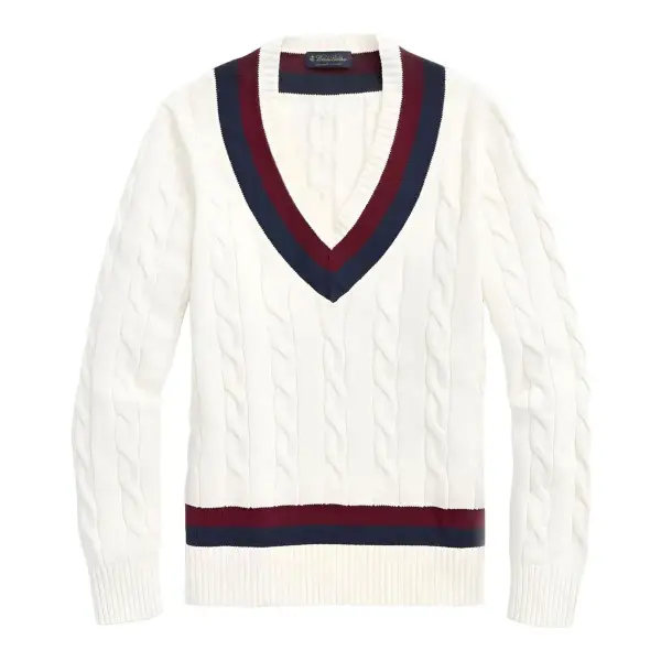 Vintage Inspired Tennis V Neck Sweater In Supima Cotton