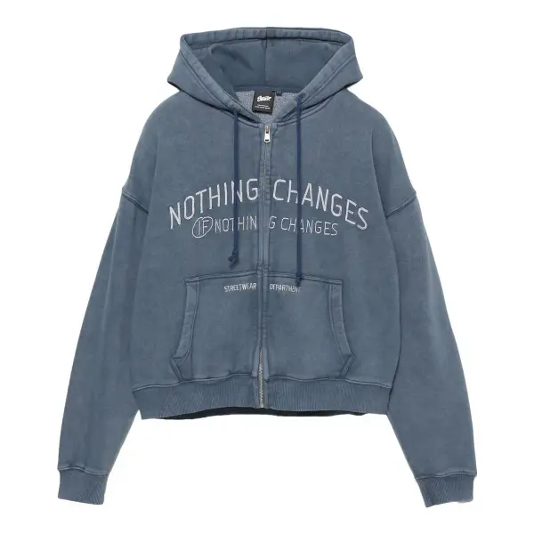 Embroidered Zip-up Hooded Sweatshirt