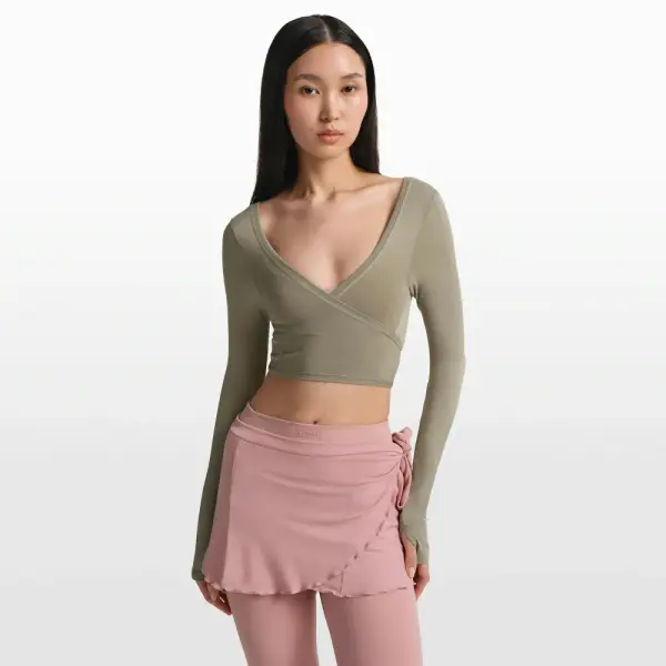 NikeSKIMS STRETCH KNIT WRAP LONG SLEEVE CROPPED TOP | DUNE