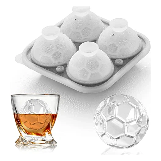ACOOKEE Silicone Soccer Ball Ice Cube Mold Fun Shapes, Novelty Soccer Gifts, 2.2" Large Craft Round Sphere Ice Ball Molds For Game Day, Whiskey, Cocktails, Bourbon