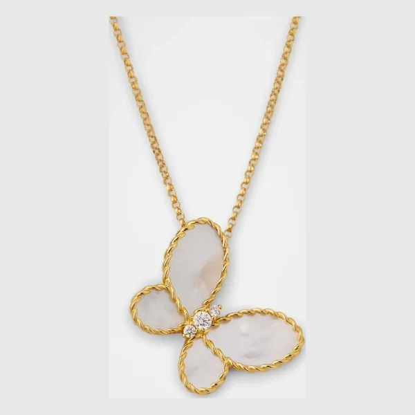 18K Yellow Gold Jasmine Diamond and MOP Butterfly Necklace