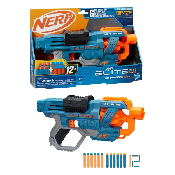 NERF Elite 2.0 Commander RD-6 Dart Blaster, 12 Darts, 6-Dart Rotating Drum, Outdoor Toys, Ages 8 and Up