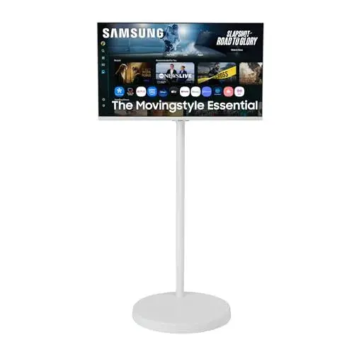 Samsung The Movingstyle Essential 32" 4K UHD Smart Monitor with Adjustable Rolling Stand, Smart TV Apps, Built-in Speakers, White Design, Gaming Hub, AI Picture Optimizer, SmartThings, F-LS32FM70-MSR