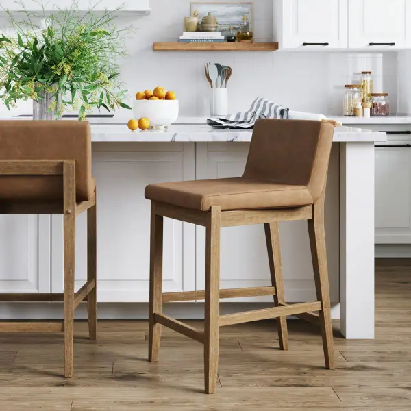 Wood Faux Leather Counter Height Bar Stool