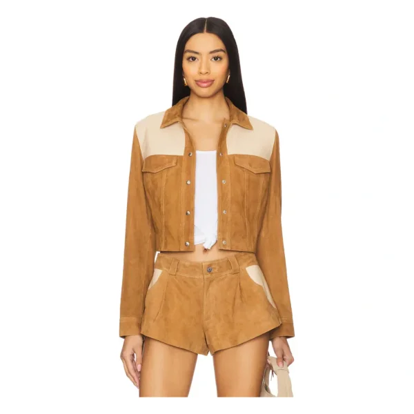 Understated Leather Combo Fringe Jacket in Brown | REVOLVE