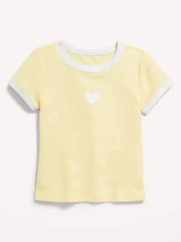 Fitted Short-Sleeve Ribbed Graphic Ringer T-Shirt for Girls