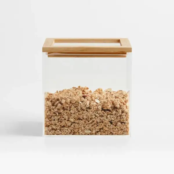 Crate & Barrel Small Rectangular Acrylic Pantry & Drawer Food Storage Container with Bamboo Lid