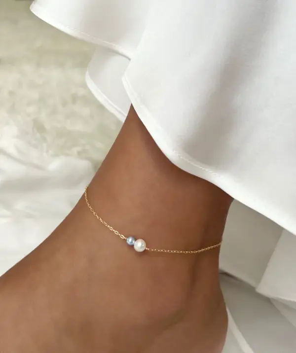 Something Blue Anklet, Something blue for bride Dainty pearl bracelet Something blue wedding day gift Will you be my something blue ideas