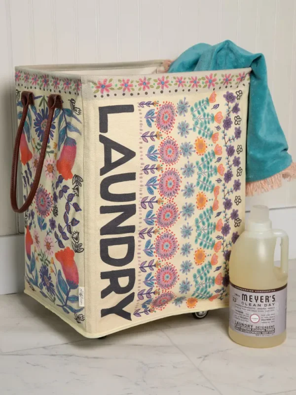 Rolling Laundry Hamper - Cream Folk Flower