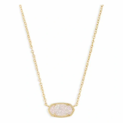 Elisa Gold Extended Length Pendant Necklace in Iridescent Drusy