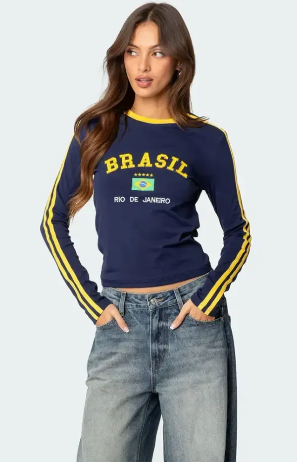 Brasil Embroidered Long Sleeve T-Shirt