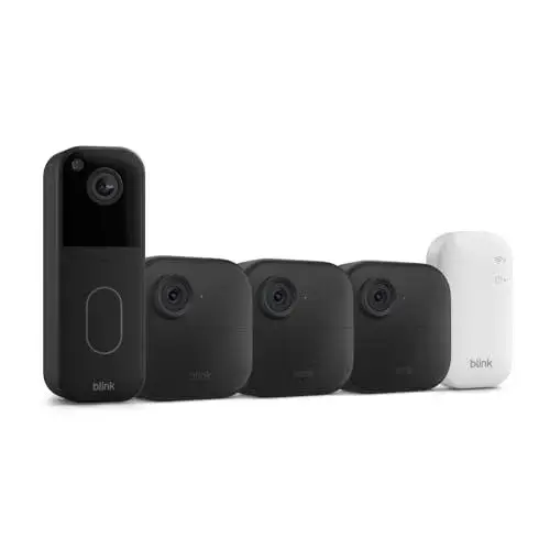 Blink Video Doorbell + Outdoor 4 – Wireless smart security cameras, head-to-toe HD view, two-year battery life. Sync Module Core included – 3 camera system + Video Doorbell