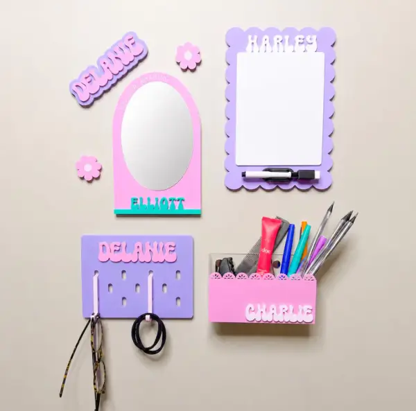 CUSTOM LOCKER ACCESSORIES - Teen Tween Magnetic Locker Mirror Mini Peg Board Name Magnet  - Personalized Cute Groovy Preppy Girly School