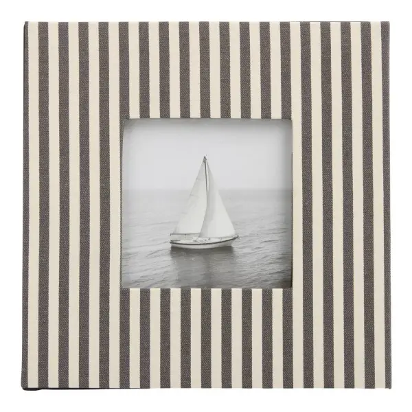 Square Black and Ivory Fabric Striped Picture Frame