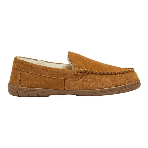 Fuzzy Lined Suede Moccasin Slippers