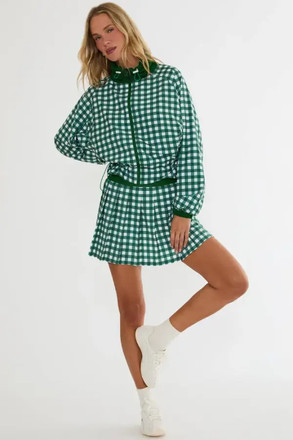 Irina Skirt Fairway Check | Green Plaid Pleated Tennis Skirt | Beach Riot