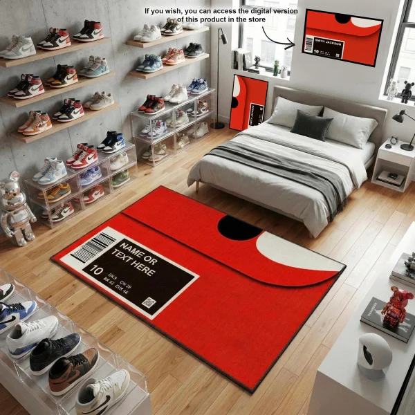 Custom Sneaker Box Rug, Red Sneaker Rug, Personalized Hypebeast Room Decor, Sneakerhead Gift, Hypebeast Decor,Personalized Gifts, Streetwear