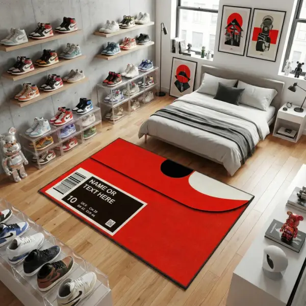 Custom Sneaker Box Rug, Red Sneaker Rug, Personalized Hypebeast Room Decor, Sneakerhead Gift, Hypebeast Decor,Personalized Gifts, Streetwear