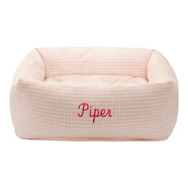 Blush Gingham Bolster Dog Bed